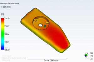 Average Temperature result from the mold flow analysis report